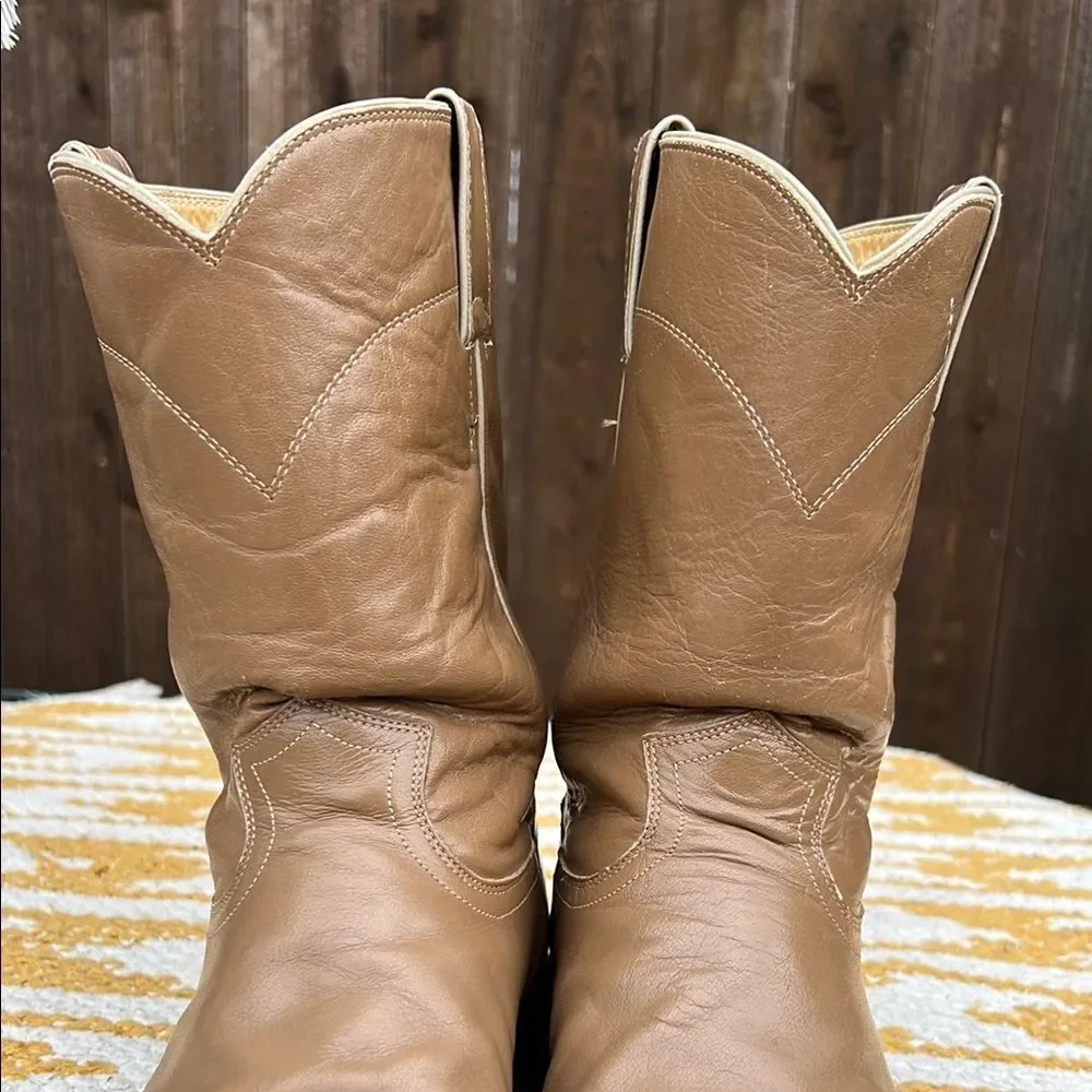 Justin Ropers Classic Tan Leather Cowboy Boots Goodyear Oil Resistant Sole Work - Picture 8 of 16